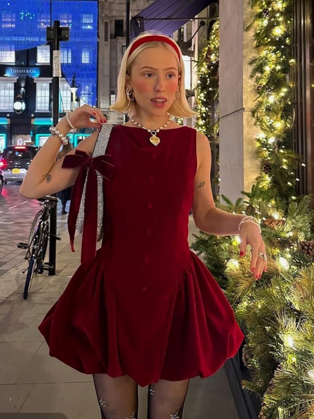 Cider Bubble Hem Red Velvet Velour Mini Christmas Holiday Dress Size Medium